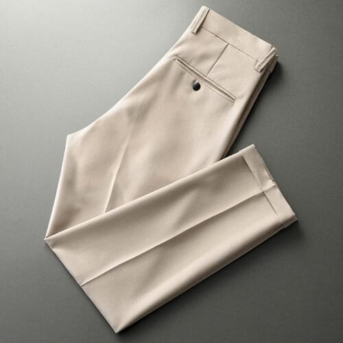 2020 Spring Summer Male Dress Pants Straight Casual Pants Mens Business Slim Trousers Ankle-Length Thin Suit Pants 3 ColoesL72