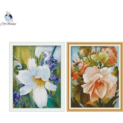 Begonia flowers and lily Pattern Aida Cross Stitch Kits 11CT Printed Fabric 14CT White Canvas DMC Counted Crafts Embroidery Sets