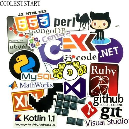 23 Pcs Internet Programming Java JS Php Html Cloud Docker Bitcoin Language APP Logo Cool Stickers for Laptop Car Phone Stickers