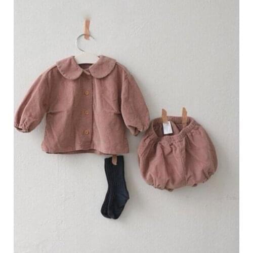 2021 Spring New Baby Girls Clothing Set Kids Clothing Set Corduroy Coat and Shorts 2 pcs Girls Outfit
