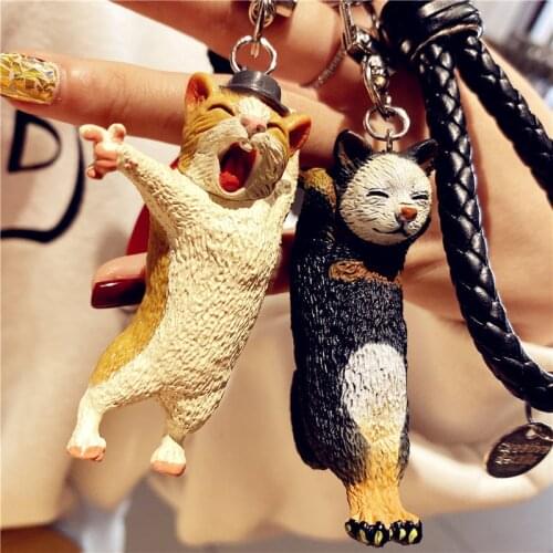 Couple Keychains Cool Dancing Cat Keyring pu Leather Rope Animal Key Chain Funny Pose Jewelry Chaveiro Llaveros Bag Accessories