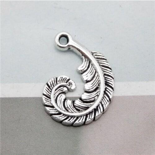 Julie Wang 15PCS Curved Feather Charms Antique Silver Color Zinc Alloy Pendants Bracelet Jewelry Making Accessory