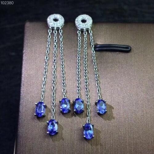 Simple Elegant 100% Natural and real Tanzanite Earring 925 sterling silver Fine jewelry