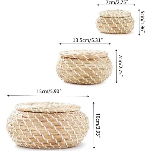 Handmade Straw Woven Storage Basket With Lid Snack Organizer Storage Box Laundry Baskets Rattan Storage Flower Basket 97QD
