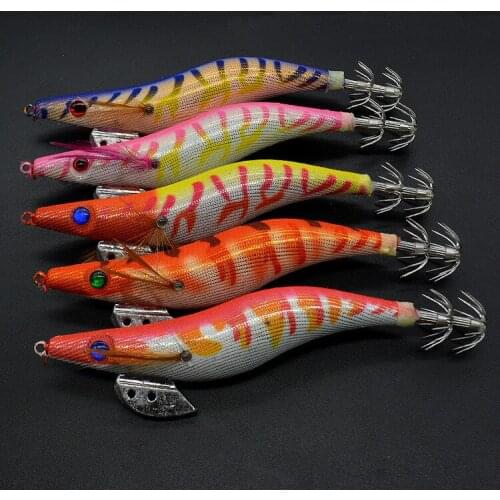 Fishing Lure Wood Shrimp 15g/12cm Simulation Shrimp 21g/13.3cm Ocean Fishing Squid Hook Jig Artificial Lures Lot 2 Pieces Sale