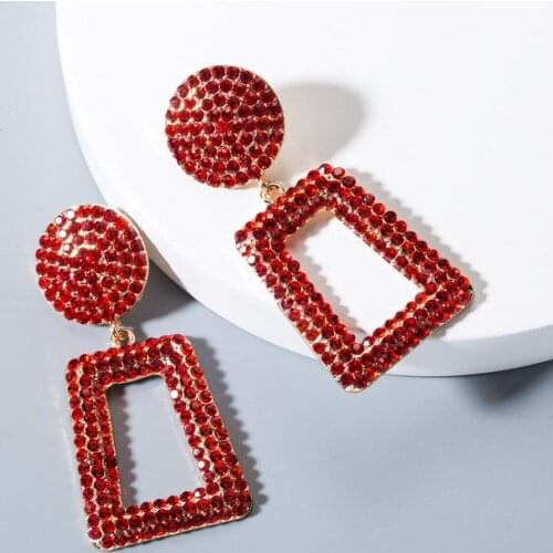 High-quality Red Crystal Geometric Metal Earrings Jewelry Gift For Women Steampunk Geometry Rhinestone Earring Accessories