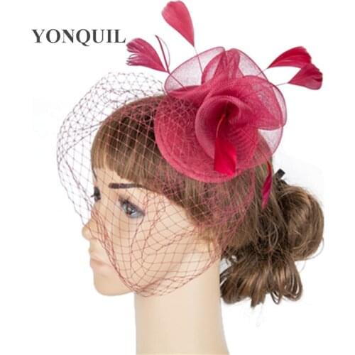 Winter Cover Face Veil Fascinator Hats 3 Pieces Roses with Feather Decoration Ladies Cocktail Hat Millinery Multiple Color M36