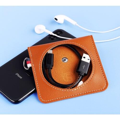 Data cable storage bag leather window display packaging Multifunction headset PU bag custom storage bag