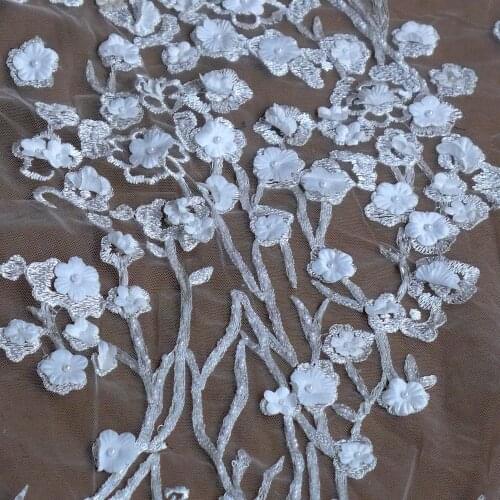 1 yard New black/ivory little 3D flowers handmade beaded wedding dress/evening/show dress lace fabric 45'' width 1 yard