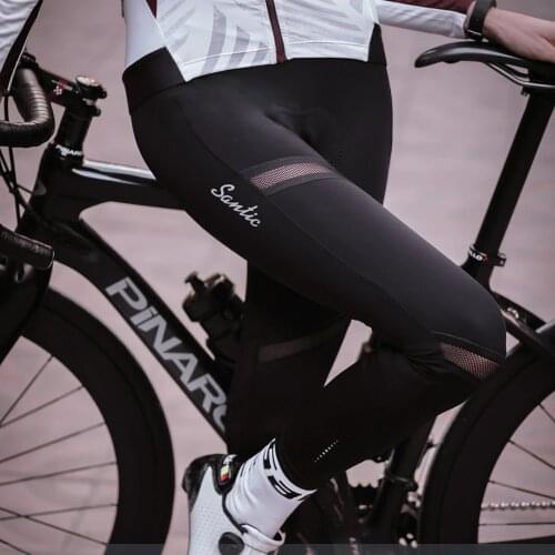 Santic Women Cycling Pants Road Bike Riding Anti-shock Padded Bicycle MTB Tights Sport Designs Cycling Downhill Black Long Pants
