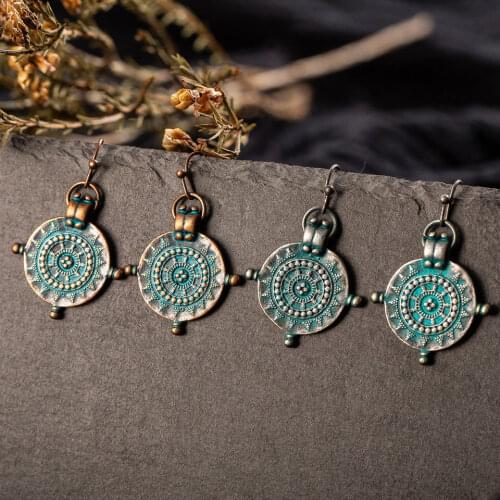 Vintage Round Cute Odd Ethnic Boho Drop Earrings for Women Female Charm Suspension Ear Ornament Jewelry Accessories 2019 Fashion