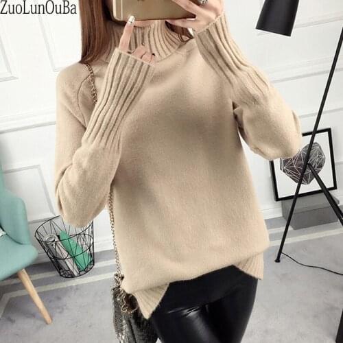 Zuolunouba Autumn Winter Women Fashion Sweater Turtleneck Slim Lady Long Sleeve Knitwear Solid Color Harajuku Pullover Female