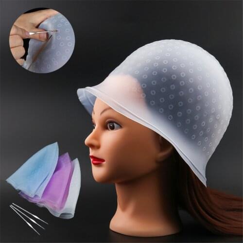 1Pc Salon Dye Silicone Cap With Needle Silicone Hair Highlights Cap Reusable Hair Coloring Cap DIY Hair Dye Hat Hairstyling Tool
