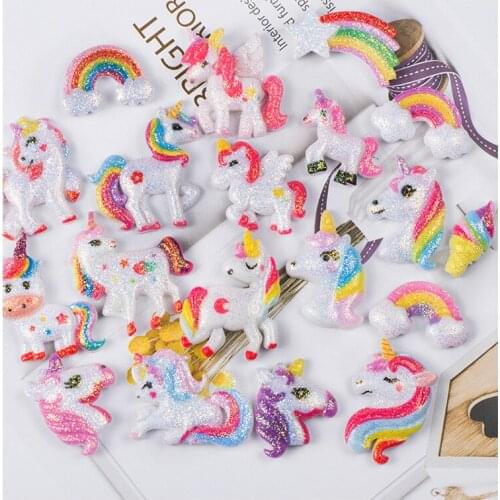 10-20Pcs Mini Glitter Unicorn Resin DIY Jewelry Decorative Supplies Scrapbooking Embellishment Flatback Planar Crafts Materials