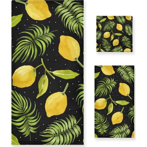 New Lemon Print 3 Pieces Set Towels 1 Bath Towel 1 Washcloth 1Hand Towel Bathroom Set Soft Absorbent For Home Hotel Gym Swim