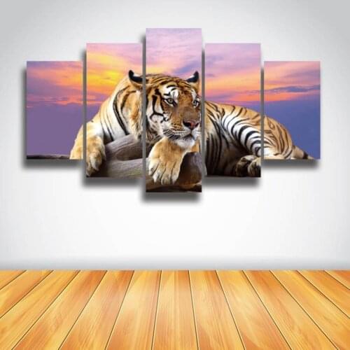 5 Pieces/set Printed Tiger Animal Painting On Canvas Landscape Wall Art Home Decoration Canvas Art Print Poster Pictures
