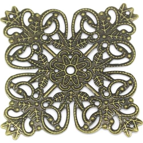 8SEASONS Embellishments Findings Square Antique Bronze Flower Pattern Hollow 5.6x5.6cm,30PCs (B27822)