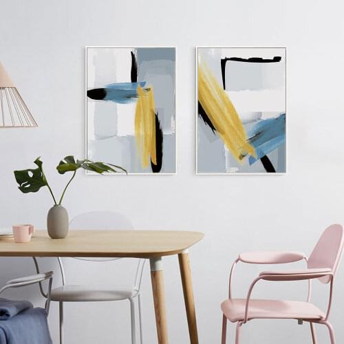 Abstract Geometric Yellow and Blue Modern Canvas Painting Wall Art Nordic Posters and Prints Wall Pictures for Living Room Decor
