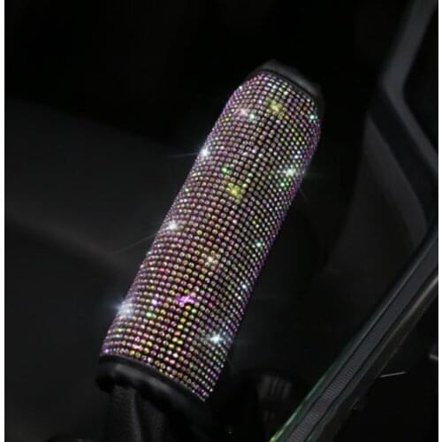 Bling Car Handbrake Cover PU Leather Shiny Rhinestones Parking Brake Cover Universal Car Styling Interior Accessories for Women