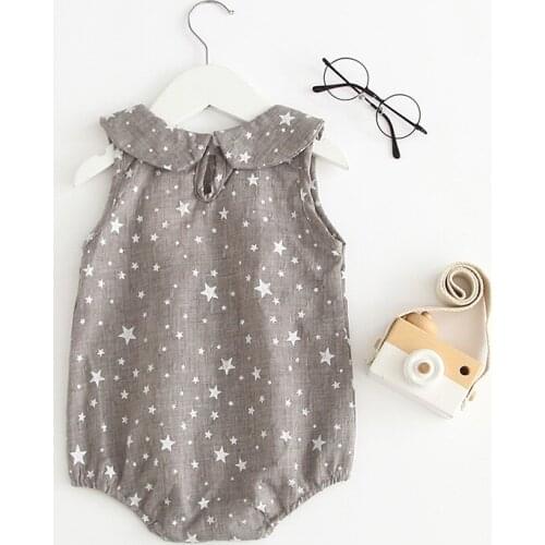 Blingbling small star printing sleeveless romper for baby girls jumpsuit clothes toddler baby pajamas cotton linen outfits