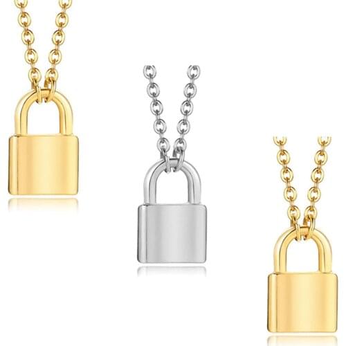 New Fashion Stainless Padlock Pendant Gold And Silver Color Necklace Pendant Daily Jewelry Gift for Men Women