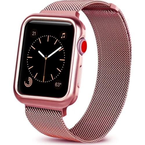 Case+Strap for Apple Watch Band 44mm 40mm 42mm 38mm iWatch series SE/6/5/4/3/2 stainless steel bracelet Milanese magnetic correa