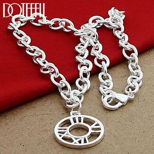 DOTEFFIL 925 Sterling Silver Roman Numeral Circle Pendant 18 Inch Chain Necklace For Women Wedding Engagement Fashion Jewelry