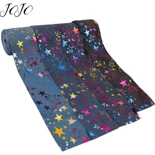 JOJO BOWS 75mm 2y Denim Ribbon Colored Star Printed Webbing For Clothing DIY Handmade Craft Supplies Apparel Sewing Materials