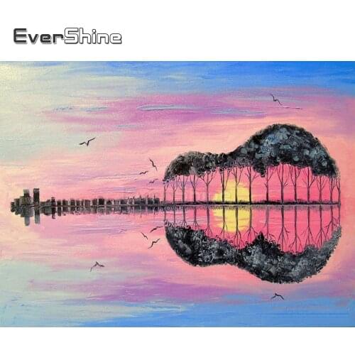 EverShine Diamond Painting Cross Stitch Landscape 5D Full Square Diamond Embroidery Guitar Bead Picture Kit Handwork Home Decor