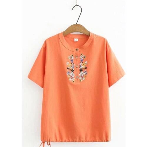 Plus szie short sleeve embroidery cotton women loose tshirts 2020 new summer casual ladies soft t shirts female tops t-shirts