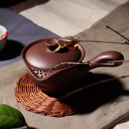 [GRANDNESS] China Yixing Zisha Clay Brown Side Handle Gaiwan Shaped Teapot with Filter 150ml