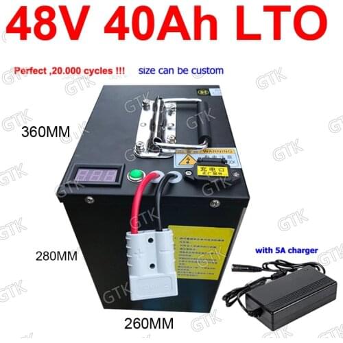 GTK 48V 40AH LTO Lithium titanate battery pack BMS for 3000W Solar energy storage bike scooter golf cart motorbike +5A charge