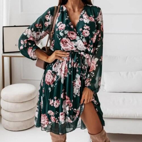 Short Dress High Waist Sweet Floral Print Floral Print Knee Length Dress Midi Dress for Home
