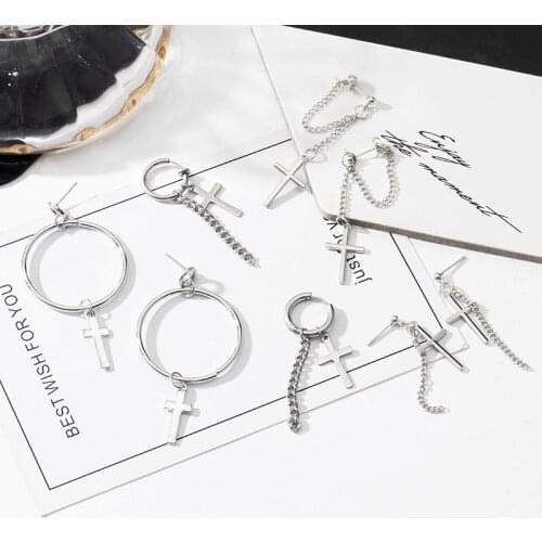 Cross Drop Statement Earrings For Women Men New Fashion Vintage Goth Chain 2021 Trend Pendant Unusual Earings Party Punk Jewelry