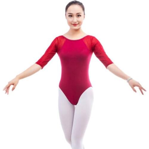 Adult Lace Cotton Ballet Leotard Sexy Backless Women Dance Wear Wine Red Black Bodysuit Dancing Costume