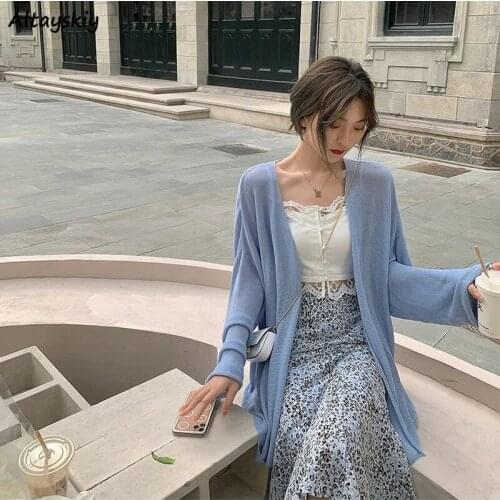 Jackets Women Tender Korean Style Loose Outwear Sun-proof Ulzzang Girls Elegant All-match Version Knitted Students Chic Female