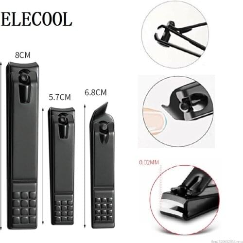 ELECOOL Black Slope Shape Stainless Steel Nail Clipper Cutter Pro Manicure Trimmer Portable Nail Care Tool for Finger Toe