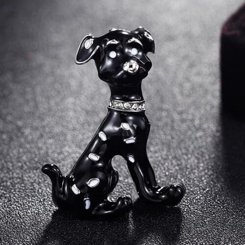 Cute white jet two color dog brooches for womens new year gifts brand enamel animal mens statement punk pin brooch bags bijoux