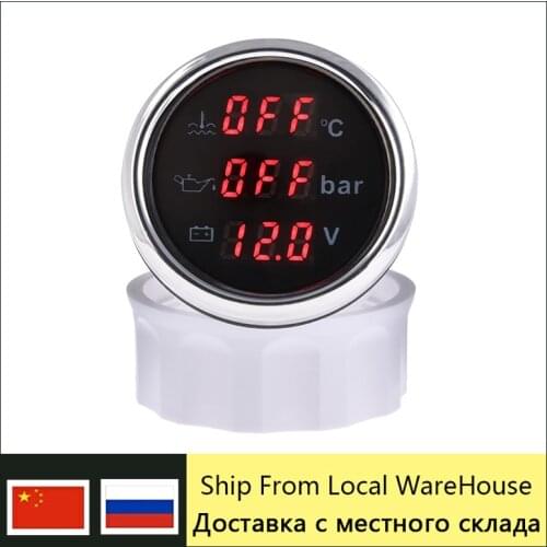 3 In 1 Multifunction Gauge Water Temperature Meter Oil Pressure Gauge 0-10 Bar Voltmeter With Red Backlight