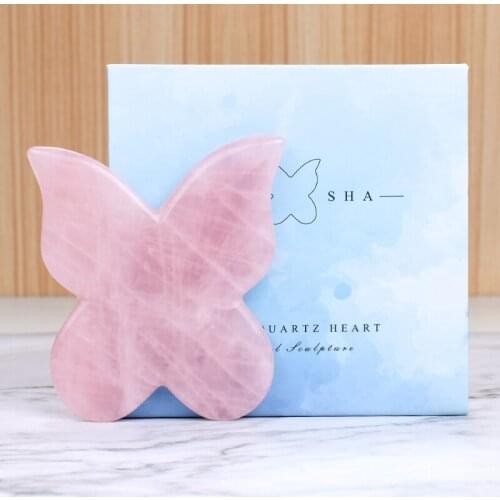 Natural Jade Rose Quartz Green Aventurine Butterfly Shape Guasha Tools for Massaging Head Face Body Make Tired Muscle Skin Relax