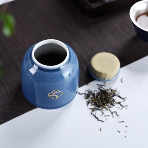 New Blue Chinese Tea Caddies Elegant Blue Color Ceramic Tea Box Caddies Handprinted Teaware For Coffee Storage Tea Container
