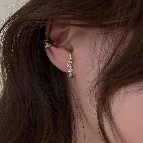 New 2021 Trend Crystals Beads Piercing Gold Stud C Earrings For Women Korean Fashion Female Charms Ear Jewelry Gift