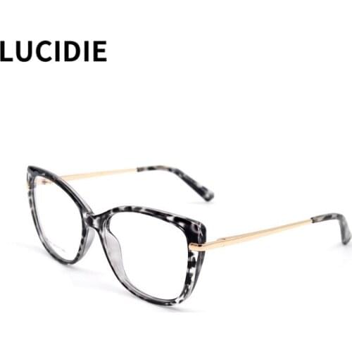 LUCIDIE TR90 Cat Eye Clear Lens Glasses Frame Women Optical Eyeglasses 2021 New Female Oversized Spectacles High Quality Eyewear