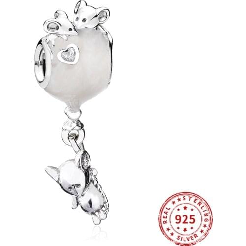 Real 925 Sterling Silver Charms Bead Lovely Mouse Air Ball Pendent Charm Fit Original Pandora Beads Bracelets Diy jewelry 2021