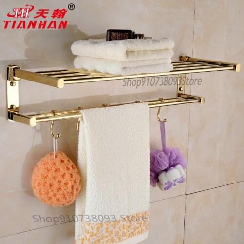All Copper Folding Towel Rack European Style Rose Plated Gold Towel Rack Multi Function Hook Hardware Pendant