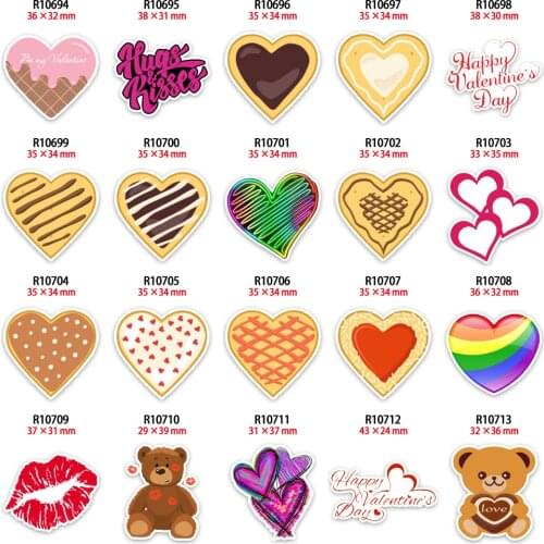 Lovely Valentine Resin Planar Heart Pattern Acrylic Charms Printed for Keychain Earring Bow DIY Decoration Crafts Accessories