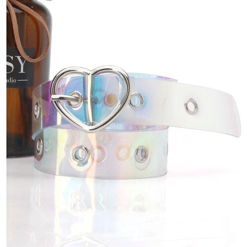 Heart Belts For Women Resin Cute Transparent Belt Jeans Dress Waist Strap Pin Buckle Harajuku Ladies Round PVC Clear Belt