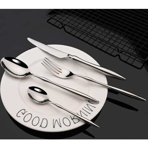 Silver 18/10 Stainless Steel Dinnerware Cutlery Silverware Set Fork Knife Spoon Tableware Flatware for Restaurant Dropshipping