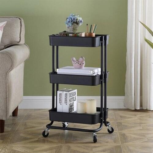 3-Tier Rolling Utility Cart Trolley Rolling Storage Cart With Lockable Wheel Handle Storage Shelf Organizer For Kitchen Bathroo