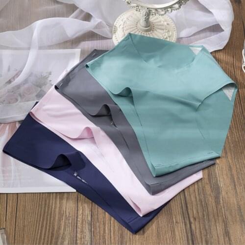 New Fashion Womens Panties Low Waist Solid Color Female Underpants Ice Silk Seamless Underwear One-piece Large Size Lady Briefs